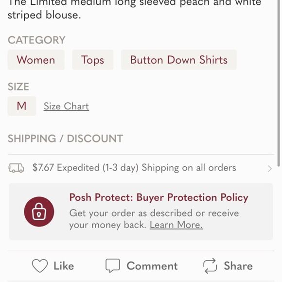 The Limited Blouse Peach and. White Medium - Picture 5 of 5